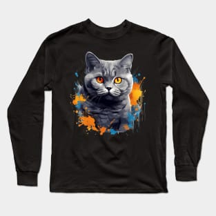 Summer Fluffy British Shorthair Cat Long Sleeve T-Shirt